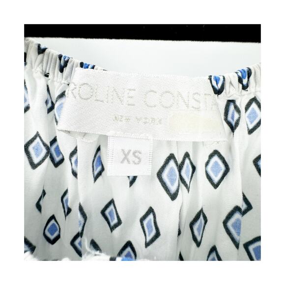 Caroline Consta Bardot Mini Flounce Dress Cap Sleeve Printed White Size XS - Picture 11 of 13